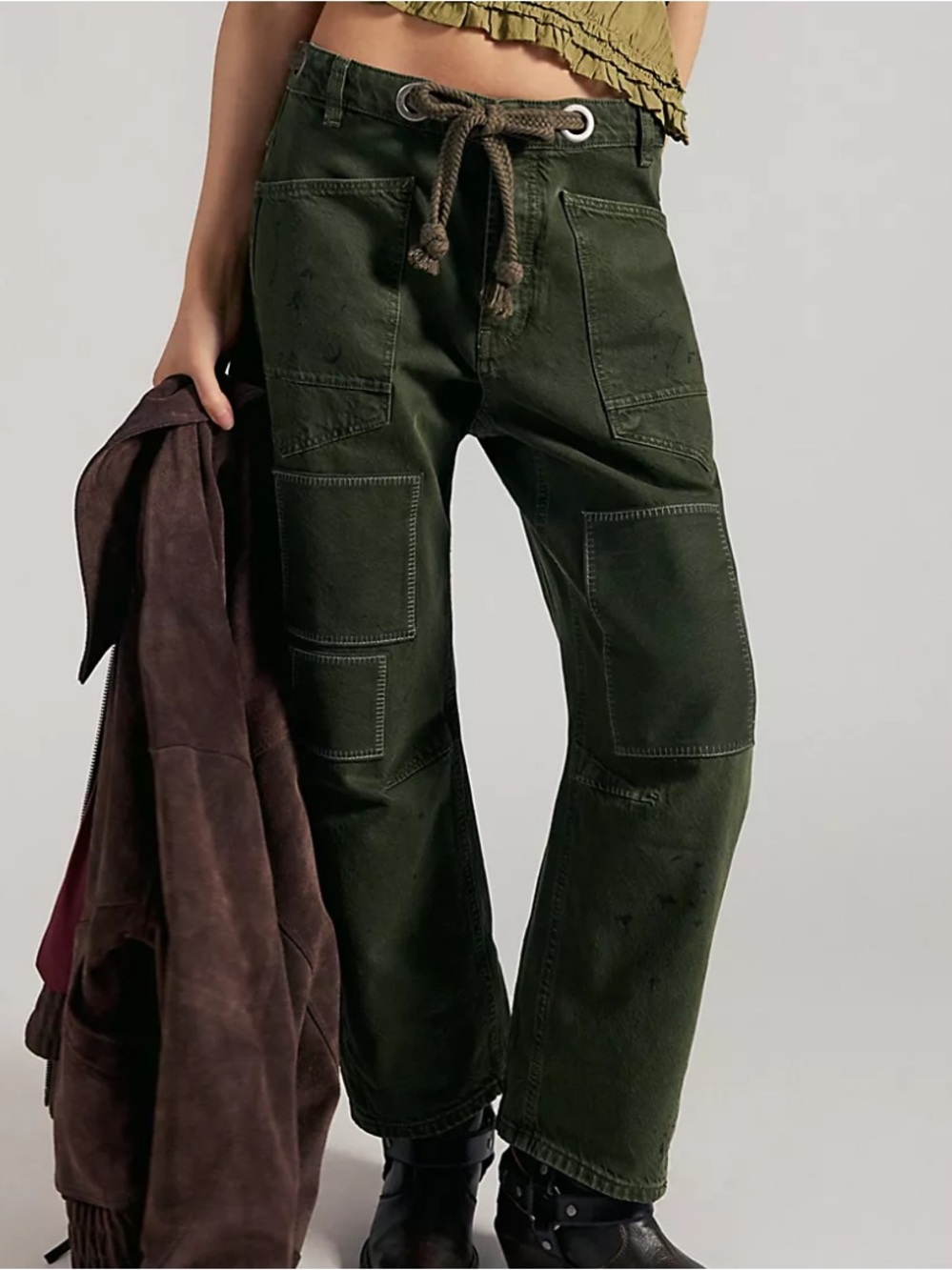 We The Free Olive Green Ruffled Sleeveless Crop Top